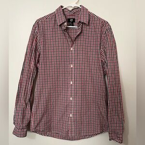 H&M Men's Red and Black Plaid Button Down Slim Fit Shirt